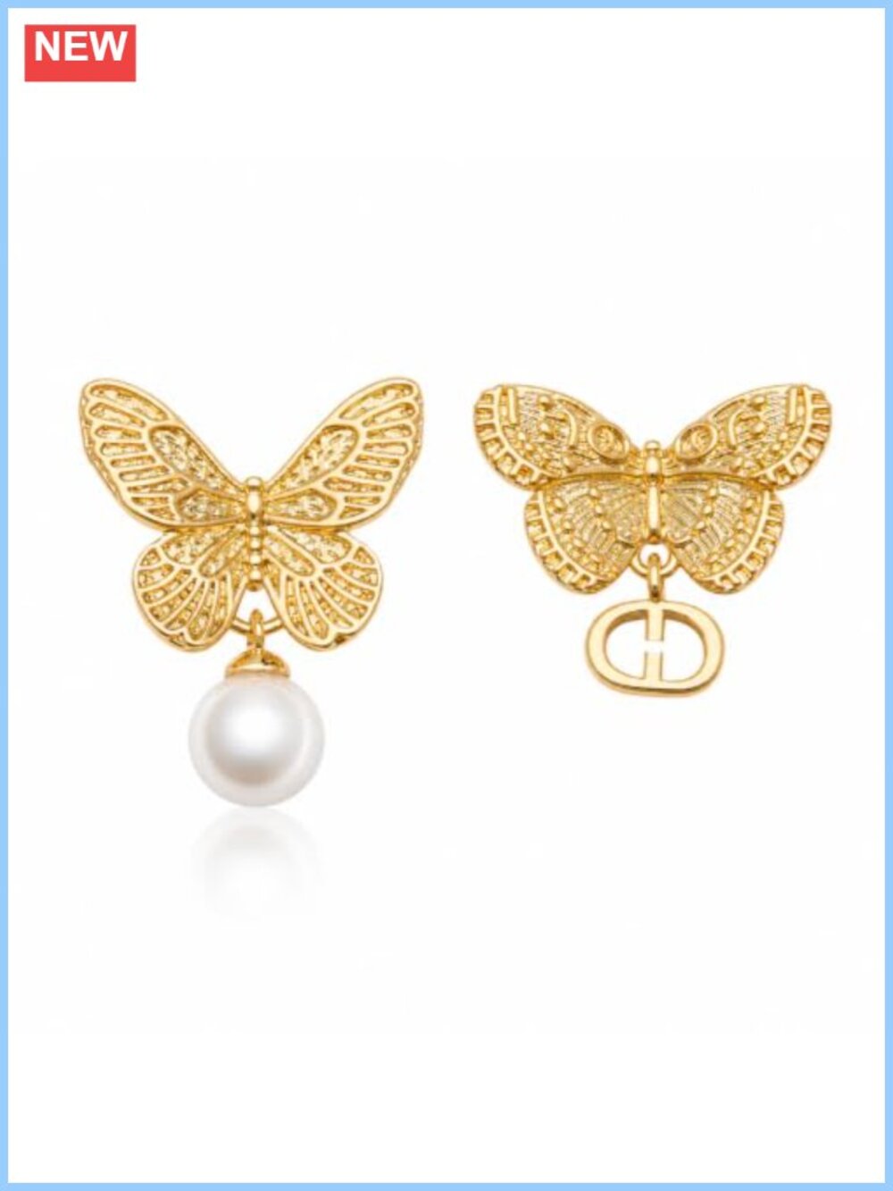 Asymmetric Pearl Butterfly Stud Earrings 925 Sterling Silver Posts